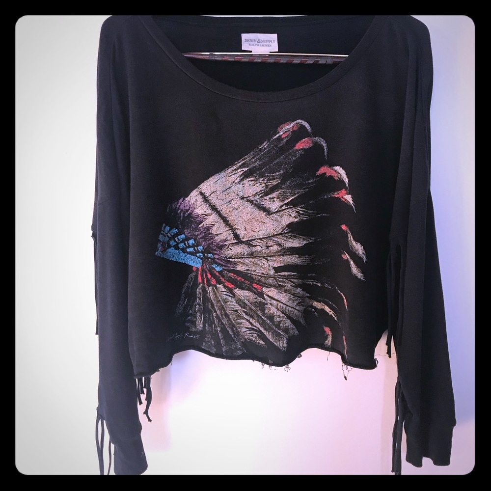 Fringed sleeve American Indian short sweater